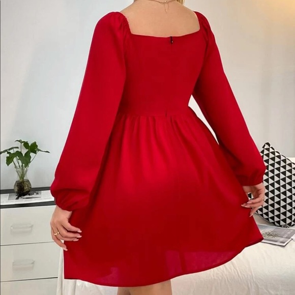 Rose red plus size bishop sleeve mini dress - Picture 4 of 15